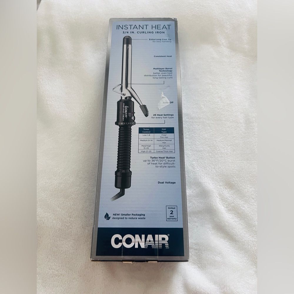 Conair Instant Heat 3/4 Inch Curling Iron Black New In Box 25 Heat Settings Auto - Picture 4 of 4